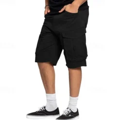 Sale OUKU Men's Cargo Shorts Shorts Summer Shorts Drawstring Elastic Waist Multi Pocket Plain Comfort Wearable Knee Length Outdoor Sport Daily Fashion Casual Black Khaki