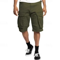 Sale OUKU Men's Cargo Shorts Shorts Summer Shorts Drawstring Elastic Waist Multi Pocket Plain Comfort Wearable Knee Length Outdoor Sport Daily Fashion Casual Black Khaki