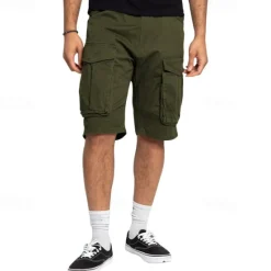 Sale OUKU Men's Cargo Shorts Shorts Summer Shorts Drawstring Elastic Waist Multi Pocket Plain Comfort Wearable Knee Length Outdoor Sport Daily Fashion Casual Black Khaki