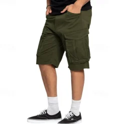 Sale OUKU Men's Cargo Shorts Shorts Summer Shorts Drawstring Elastic Waist Multi Pocket Plain Comfort Wearable Knee Length Outdoor Sport Daily Fashion Casual Black Khaki