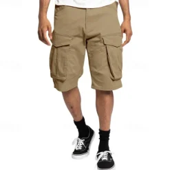 Sale OUKU Men's Cargo Shorts Shorts Summer Shorts Drawstring Elastic Waist Multi Pocket Plain Comfort Wearable Knee Length Outdoor Sport Daily Fashion Casual Black Khaki