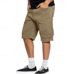 Sale OUKU Men's Cargo Shorts Shorts Summer Shorts Drawstring Elastic Waist Multi Pocket Plain Comfort Wearable Knee Length Outdoor Sport Daily Fashion Casual Black Khaki