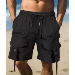 Discount OUKU Men's Cargo Shorts Shorts Summer Shorts Drawstring Elastic Waist Multi Pocket Plain Comfort Wearable Knee Length Outdoor Sport Daily Fashion Casual Black Brown