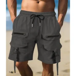 Discount OUKU Men's Cargo Shorts Shorts Summer Shorts Drawstring Elastic Waist Multi Pocket Plain Comfort Wearable Knee Length Outdoor Sport Daily Fashion Casual Black Brown