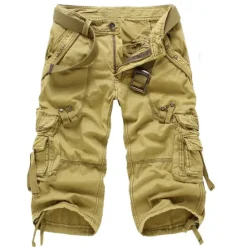 Online OUKU Men's Cargo Shorts Shorts Capri Pants Multi Pocket Straight Leg Solid Colored Comfort Wearable Calf-Length Outdoor Daily Sports Stylish Yellow Army Green