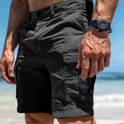 Hot OUKU Men's Cargo Shorts Shorts Bermuda shorts Casual Shorts Multi Pocket Straight Leg Plain Comfort Soft Knee Length Casual Holiday Beach Fashion Streetwear Black Green Micro-elastic
