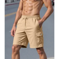 Hot OUKU Men's Cargo Shorts Shorts Summer Shorts Drawstring Elastic Waist Multi Pocket Plain Comfort Wearable Knee Length Outdoor Sport Daily Fashion Casual Black White
