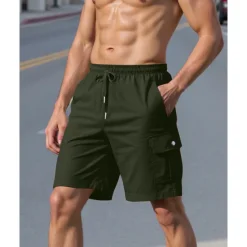 Hot OUKU Men's Cargo Shorts Shorts Summer Shorts Drawstring Elastic Waist Multi Pocket Plain Comfort Wearable Knee Length Outdoor Sport Daily Fashion Casual Black White
