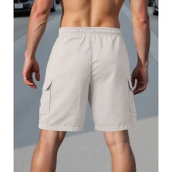 Hot OUKU Men's Cargo Shorts Shorts Summer Shorts Drawstring Elastic Waist Multi Pocket Plain Comfort Wearable Knee Length Outdoor Sport Daily Fashion Casual Black White