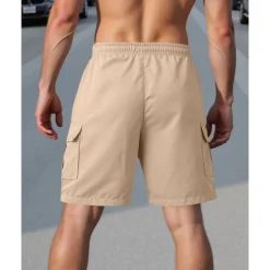 Hot OUKU Men's Cargo Shorts Shorts Summer Shorts Drawstring Elastic Waist Multi Pocket Plain Comfort Wearable Knee Length Outdoor Sport Daily Fashion Casual Black White