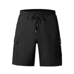 Hot OUKU Men's Cargo Shorts Shorts Summer Shorts Drawstring Elastic Waist Multi Pocket Plain Comfort Wearable Knee Length Outdoor Sport Daily Fashion Casual Black White
