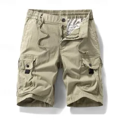 Online OUKU Men's Cargo Shorts Shorts Summer Shorts Drawstring Elastic Waist Multi Pocket Plain Comfort Wearable Knee Length Outdoor Sport Daily Fashion Casual Black Khaki