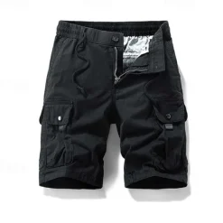 Online OUKU Men's Cargo Shorts Shorts Summer Shorts Drawstring Elastic Waist Multi Pocket Plain Comfort Wearable Knee Length Outdoor Sport Daily Fashion Casual Black Khaki