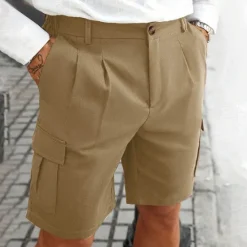 Clearance OUKU Men's Cargo Shorts Shorts Summer Shorts Ruched Multi Pocket Flap Pocket Plain Comfort Wearable Knee Length Outdoor Sport Daily Fashion Casual Black Navy Blue Micro-elastic
