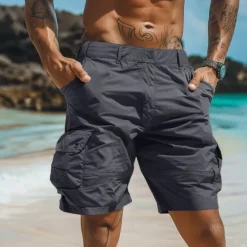 OUKU Men's Cargo Shorts Shorts Casual Shorts Buttons Multi Pocket Plain Comfort Soft Knee Length Outdoor Daily Beach Fashion Streetwear ArmyGreen Black Micro-elastic