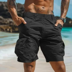 OUKU Men's Cargo Shorts Shorts Casual Shorts Buttons Multi Pocket Plain Comfort Soft Knee Length Outdoor Daily Beach Fashion Streetwear ArmyGreen Black Micro-elastic