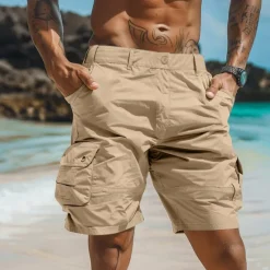OUKU Men's Cargo Shorts Shorts Casual Shorts Buttons Multi Pocket Plain Comfort Soft Knee Length Outdoor Daily Beach Fashion Streetwear ArmyGreen Black Micro-elastic