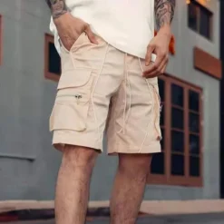 New OUKU Men's Cargo Shorts Shorts Summer Shorts Drawstring Elastic Waist Multi Pocket Patchwork Comfort Wearable Knee Length Outdoor Sport Daily Fashion Casual Black White