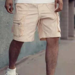 New OUKU Men's Cargo Shorts Shorts Summer Shorts Drawstring Elastic Waist Multi Pocket Patchwork Comfort Wearable Knee Length Outdoor Sport Daily Fashion Casual Black White