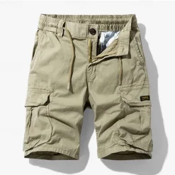 Online OUKU Men's Cargo Shorts Shorts Summer Shorts Drawstring Elastic Waist Multi Pocket Plain Comfort Wearable Knee Length Outdoor Sport Daily Fashion Casual Black Khaki