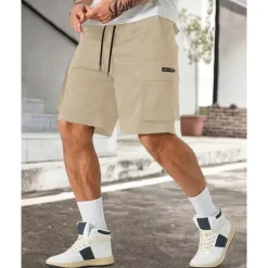 New OUKU Men's Cargo Shorts Shorts Drawstring Elastic Waist Multi Pocket Plain Wearable Short Outdoor Daily Going out Fashion Classic Black Army Green