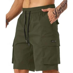 New OUKU Men's Cargo Shorts Shorts Drawstring Elastic Waist Multi Pocket Plain Wearable Short Outdoor Daily Going out Fashion Classic Black Army Green