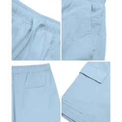 Online OUKU Men's Cargo Shorts Shorts Linen Shorts Summer Shorts Beach Shorts Drawstring Elastic Waist Multi Pocket Plain Knee Length Outdoor Casual Daily Vacation Casual Black White Inelastic