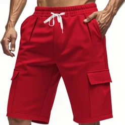 Best OUKU Men's Cargo Shorts Shorts Summer Shorts Drawstring Elastic Waist Multi Pocket Plain Comfort Wearable Knee Length Outdoor Sport Daily Fashion Casual Black Red