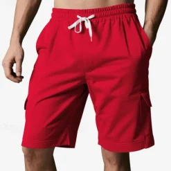 Best OUKU Men's Cargo Shorts Shorts Summer Shorts Drawstring Elastic Waist Multi Pocket Plain Comfort Wearable Knee Length Outdoor Sport Daily Fashion Casual Black Red
