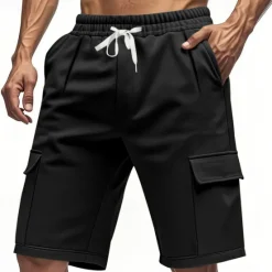 Best OUKU Men's Cargo Shorts Shorts Summer Shorts Drawstring Elastic Waist Multi Pocket Plain Comfort Wearable Knee Length Outdoor Sport Daily Fashion Casual Black Red