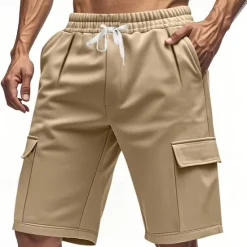 Best OUKU Men's Cargo Shorts Shorts Summer Shorts Drawstring Elastic Waist Multi Pocket Plain Comfort Wearable Knee Length Outdoor Sport Daily Fashion Casual Black Red