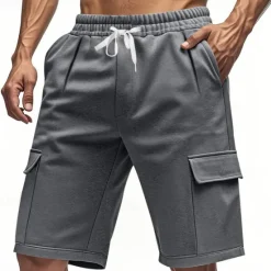 Best OUKU Men's Cargo Shorts Shorts Summer Shorts Drawstring Elastic Waist Multi Pocket Plain Comfort Wearable Knee Length Outdoor Sport Daily Fashion Casual Black Red