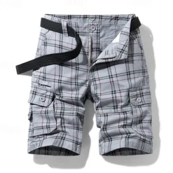 Best OUKU Men's Cargo Shorts Shorts Hiking Shorts Straight Pocket Plaid Comfort Breathable Short Sports Outdoor Daily Going out Stylish Classic Style Black Blue