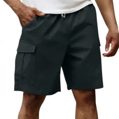 Best OUKU Men's Cargo Shorts Shorts Summer Shorts Drawstring Elastic Waist Multi Pocket Plain Comfort Wearable Knee Length Outdoor Sport Daily Fashion Casual Black Navy Blue