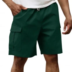 Best OUKU Men's Cargo Shorts Shorts Summer Shorts Drawstring Elastic Waist Multi Pocket Plain Comfort Wearable Knee Length Outdoor Sport Daily Fashion Casual Black Navy Blue