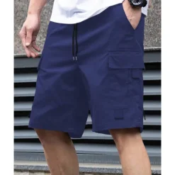 New OUKU Men's Cargo Shorts Shorts Hiking Shorts Drawstring Elastic Waist Multi Pocket Plain Wearable Knee Length Outdoor Daily Camping & Hiking Fashion Classic Black Navy Blue