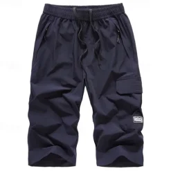 Online OUKU Men's Cargo Shorts Shorts Drawstring Elastic Waist Multi Pocket Plain Wearable Calf-Length Outdoor Daily Going out Fashion Classic Black Dark Blue