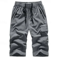 Online OUKU Men's Cargo Shorts Shorts Drawstring Elastic Waist Multi Pocket Plain Wearable Calf-Length Outdoor Daily Going out Fashion Classic Black Dark Blue