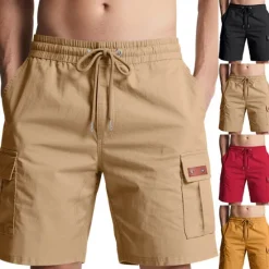 Outlet OUKU Men's Cargo Shorts Shorts Summer Shorts Drawstring Elastic Waist Multi Pocket Plain Comfort Wearable Knee Length Outdoor Sport Daily Fashion Casual Black Yellow