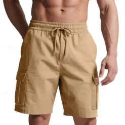 Outlet OUKU Men's Cargo Shorts Shorts Summer Shorts Drawstring Elastic Waist Multi Pocket Plain Comfort Wearable Knee Length Outdoor Sport Daily Fashion Casual Black Yellow