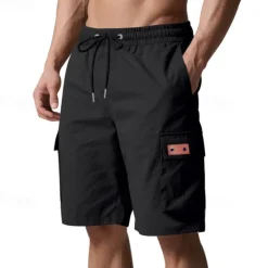 Outlet OUKU Men's Cargo Shorts Shorts Summer Shorts Drawstring Elastic Waist Multi Pocket Plain Comfort Wearable Knee Length Outdoor Sport Daily Fashion Casual Black Yellow