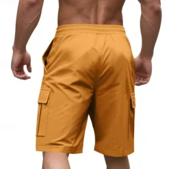 Outlet OUKU Men's Cargo Shorts Shorts Summer Shorts Drawstring Elastic Waist Multi Pocket Plain Comfort Wearable Knee Length Outdoor Sport Daily Fashion Casual Black Yellow