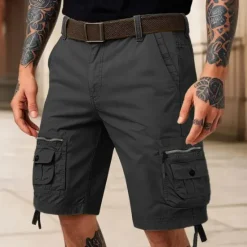 Sale OUKU Men's Cargo Shorts Shorts Summer Shorts Multi Pocket Flap Pocket Plain Comfort Wearable Knee Length Outdoor Sport Daily Fashion Casual Black Khaki