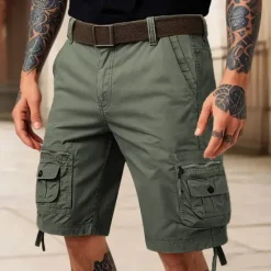 Sale OUKU Men's Cargo Shorts Shorts Summer Shorts Multi Pocket Flap Pocket Plain Comfort Wearable Knee Length Outdoor Sport Daily Fashion Casual Black Khaki