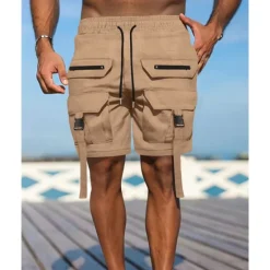 Best OUKU Men's Cargo Shorts Shorts Summer Shorts Drawstring Elastic Waist Multi Pocket Plain Comfort Wearable Knee Length Outdoor Sport Daily Fashion Casual Black Brown