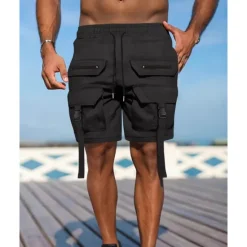 Best OUKU Men's Cargo Shorts Shorts Summer Shorts Drawstring Elastic Waist Multi Pocket Plain Comfort Wearable Knee Length Outdoor Sport Daily Fashion Casual Black Brown