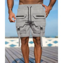 Best OUKU Men's Cargo Shorts Shorts Summer Shorts Drawstring Elastic Waist Multi Pocket Plain Comfort Wearable Knee Length Outdoor Sport Daily Fashion Casual Black Brown
