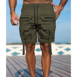 Best OUKU Men's Cargo Shorts Shorts Summer Shorts Drawstring Elastic Waist Multi Pocket Plain Comfort Wearable Knee Length Outdoor Sport Daily Fashion Casual Black Brown