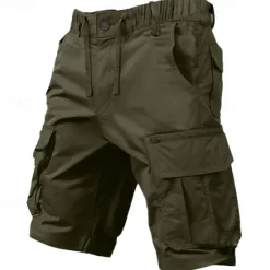 New OUKU Men's Cargo Shorts Shorts Drawstring Elastic Waist Multi Pocket Plain Comfort Knee Length Outdoor Daily Going out Fashion Streetwear Black Green Micro-elastic