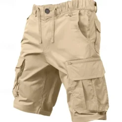 New OUKU Men's Cargo Shorts Shorts Drawstring Elastic Waist Multi Pocket Plain Comfort Knee Length Outdoor Daily Going out Fashion Streetwear Black Green Micro-elastic